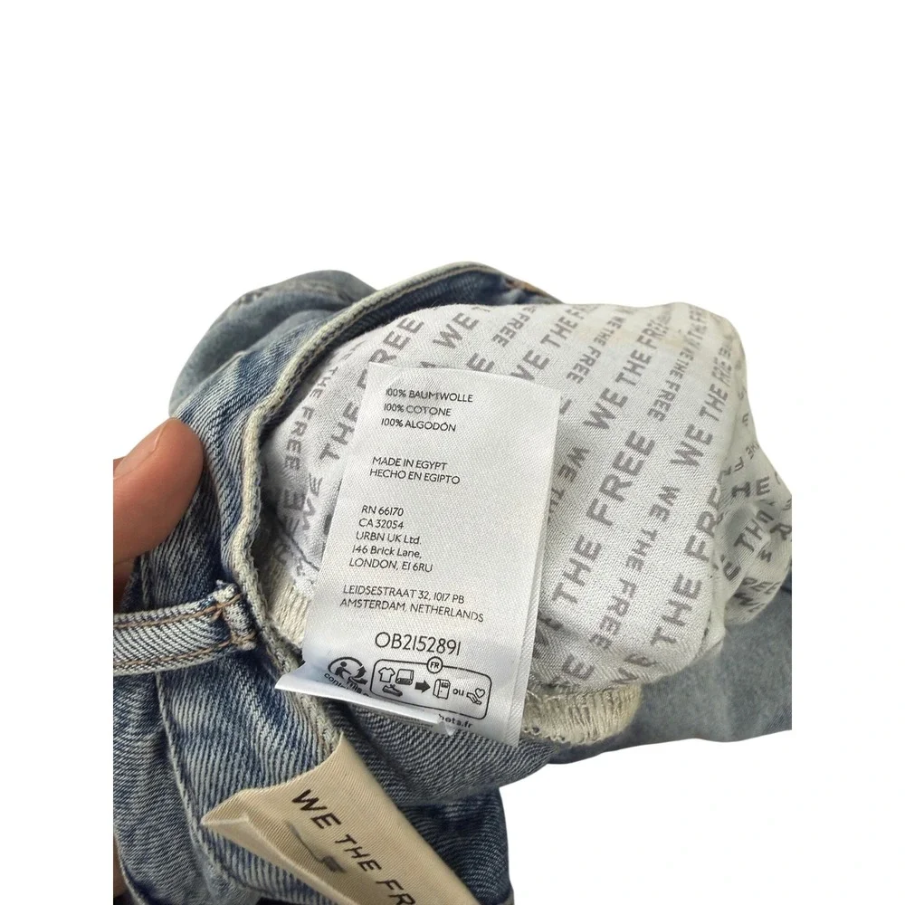 Free People We The Free Holly High Rise Bootcut Jeans Distressed Blue 33 NEW
